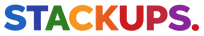Colorful 'STACKUPS' logo on a white background